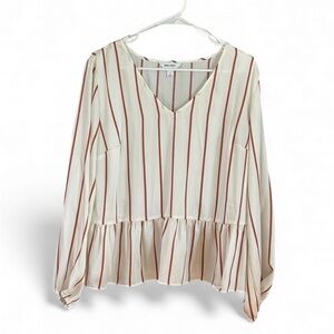 Nine West V Neck Peplum Blouse Cream Women’s Large